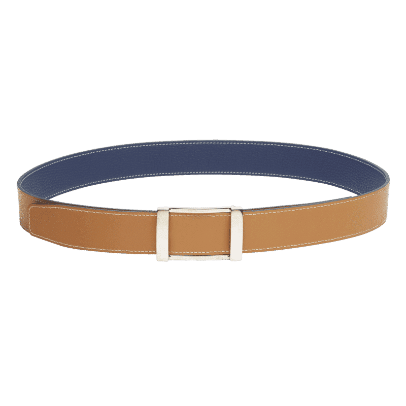 ceinture réversible en cuir bleu et marron